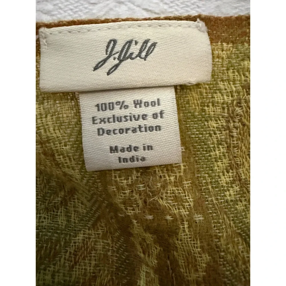 J. Jill 100% Wool Scarf Boho-Chic Earthy Ethnic Vintage Folkloric Charm   India
